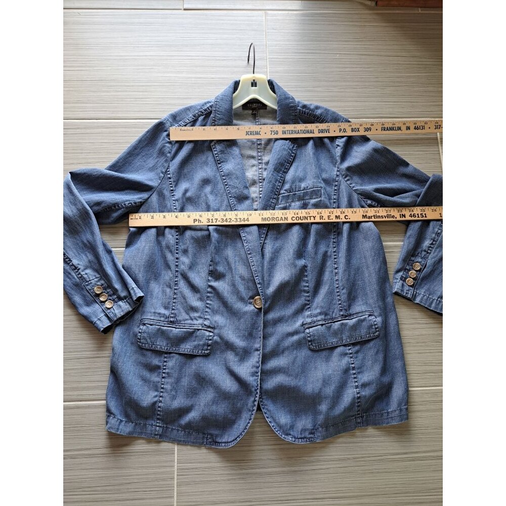 Talbots Womens Linen Blend Denim Chambray Blazer Jacket IX Single Button Front - Picture 10 of 12